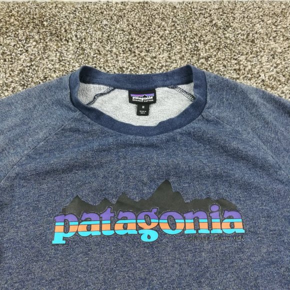 Patagonia Sweatshirt Fitz Roy Lightweight Organic Cotton Crew Blue Mens Medium - Picture 3 of 11